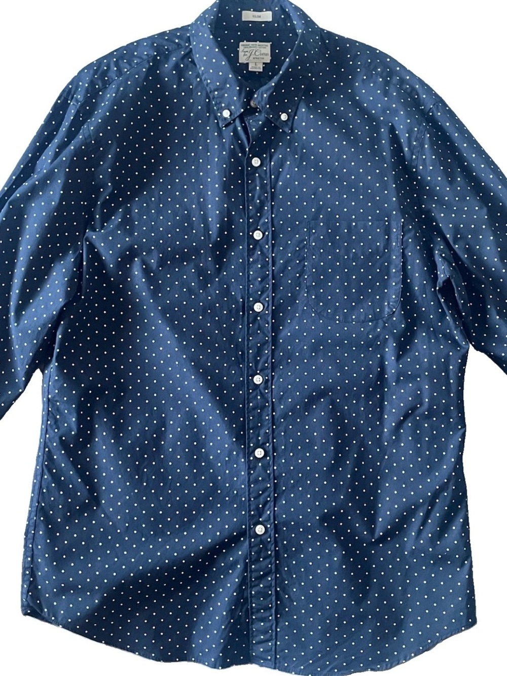 J. Crew Organic Cotton Large (L) Slim Fit Shirt - Dark Blue with Polka Dots - Picture 5 of 10